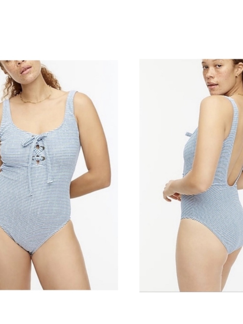 J. Crew Lace Up Blue & White striped Liw Back Nautical One piece Swimsuit, 4